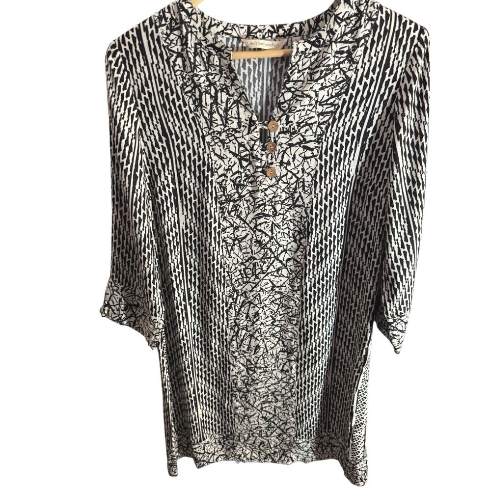 Soft Surroundings Raven Shift Dress Medium Midi  Abstract Black Beach Boho